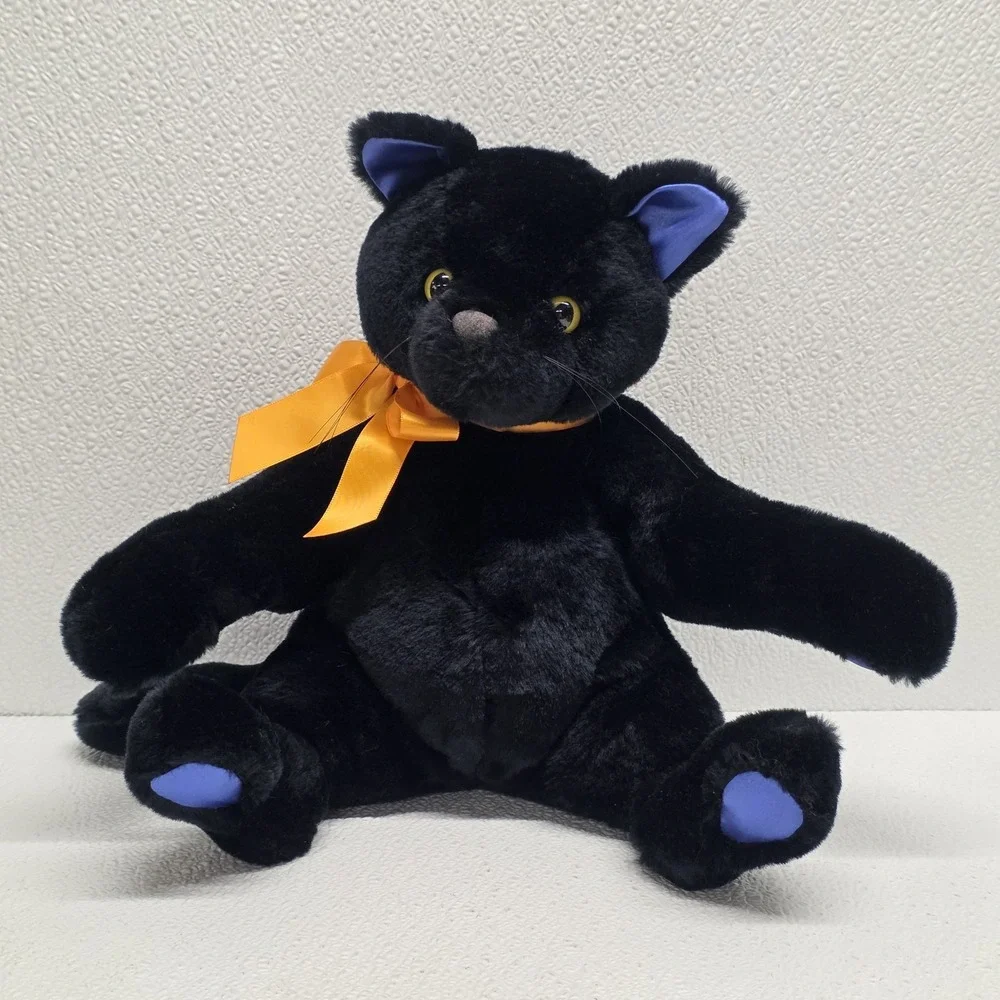 Vintage Hallmark Midnight Halloween Black Cat Blue Paws & Ears Plush